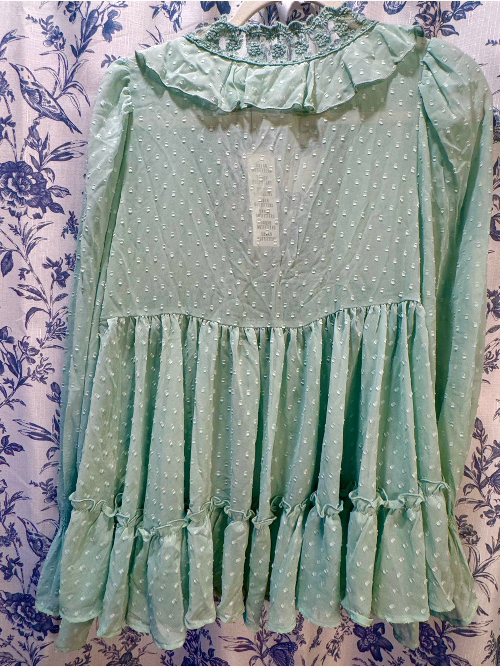 Kimchi Blue Mint Sheer Swiss Dot Ruffle Tie-Front Babydoll Top - Picture 3 of 12